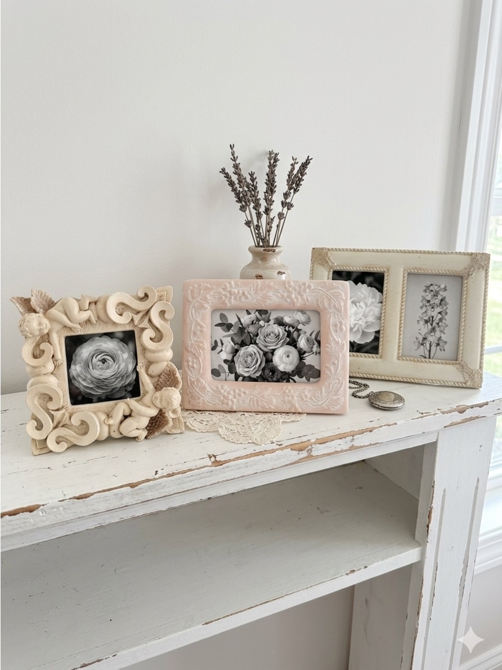 Vintage Picture Frame Bundle Cherubs Grapes and Bows Shabby Chic Country Grandma